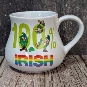 Vintage Russ Berrie 100% Irish Mug St Patrick's Leprechauns, Rainbow, Shamrock